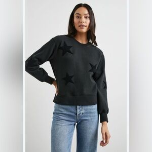 Rails Sonia Star Appliqué Terry Cotton Sweatshirt Crewneck Washed Black Cropped
